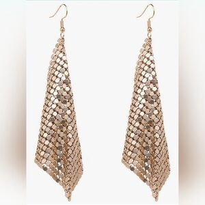 Metal Mesh Grid Sequins Tassel Long Drop Dangle Earrings